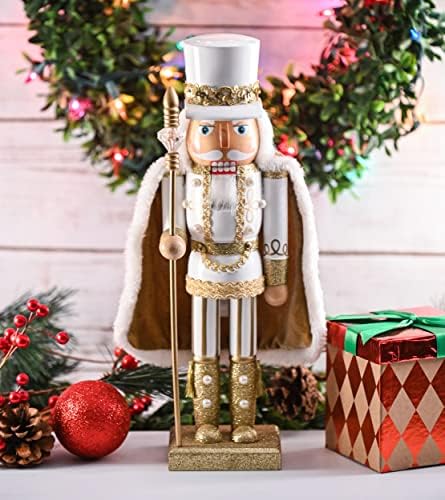 אורנאטיביות חג המולד זהב מלך מפצח אגוזים-זהב ולבן נצץ עץ מפצח אגוזים איש עם זהב ולבן פרווה קייפ וצוות ביד חג המולד נושאים