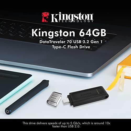 קינגסטון 64GB DataTraveler 70 כונן הבזק USB-C נייד וקל משקל-DT70/64GB W/USB 3.2 GEN 1 Type-C חיבור עד 5 GB/S + XPIX