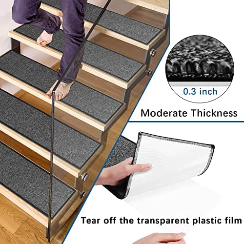 מדרגות מדרגות ללא סליפ שטיח - למדרגות עץ מקורה עם קלטת דבק עצמית של סט של 15, 8x30 אינץ