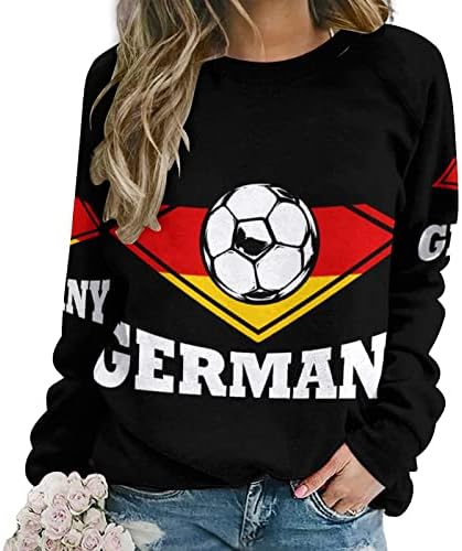גרמניה כדורגל כדורגל כדורגל נשים צווארון עגול סווטשירט קרוע ארוך שרוול חולצה רופף בסוודרים חולצות מקרית