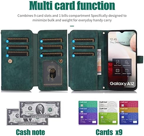 תואם עם סמסונג גלקסי 12 / מ12 ארנק מקרה 9 כרטיס חריצים רטרו עור להעיף כרטיס אשראי מחזיק מעמד טלפון סלולרי כיסוי עבור